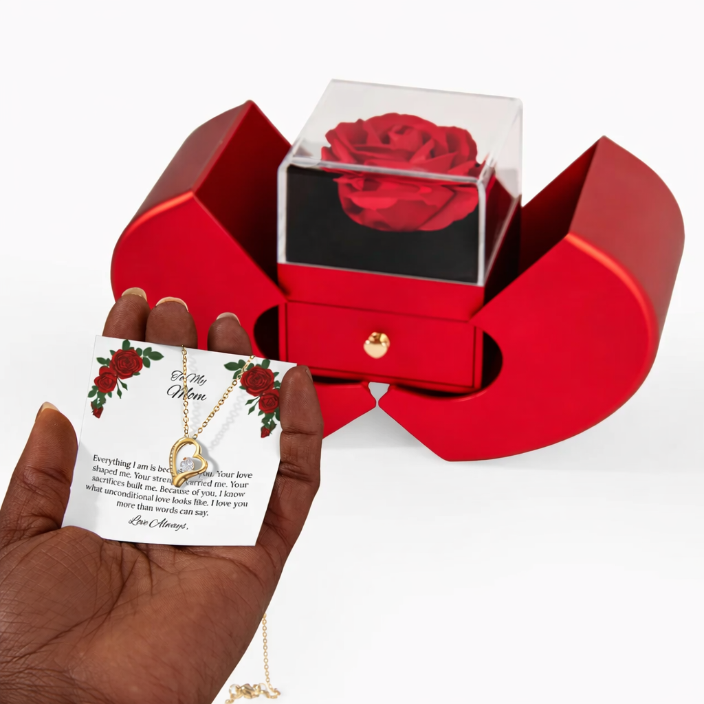 For My Mom Forever Love Necklace in Luxury Red Heart Rose Box