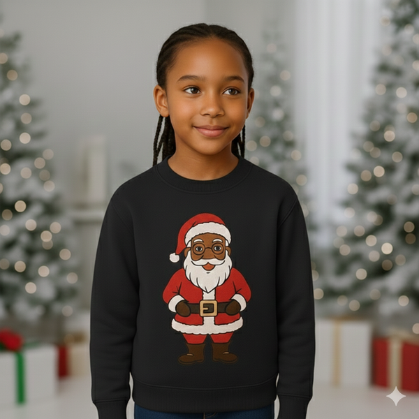 Black Santa Unisex Christmas Sweatshirt for Entire Family  - Youth