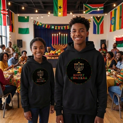 Happy Kwanzaa Unisex Hoodie for Entire Family – Circle Kinara Design  - Youth