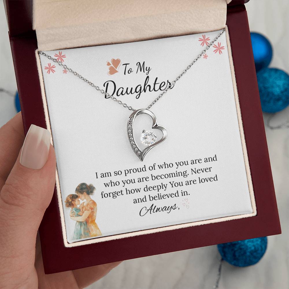 To My Daughter Forever Love Necklace in Luxury and Black & White Standard Box