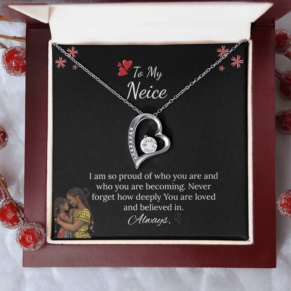 African American - For My Niece Forever Love Necklace in Luxury and Black & White Standard Box