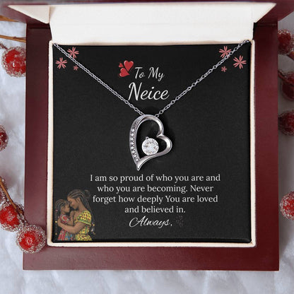 African American - For My Niece Forever Love Necklace in Luxury and Black & White Standard Box