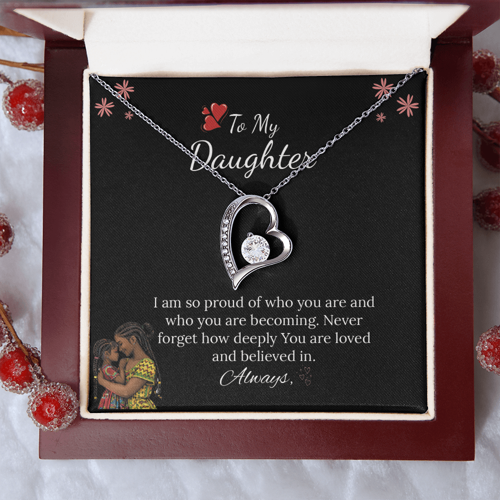 African American - To My Daughter Forever Love Necklace in Luxury and Black & White Standard Box