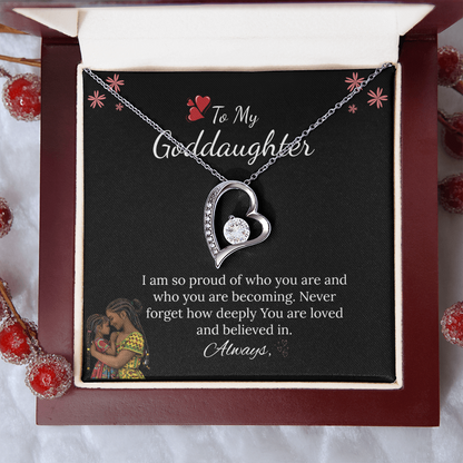 African American - For My Goddaughter Forever Love Necklace in Luxury and Black & White Standard Box