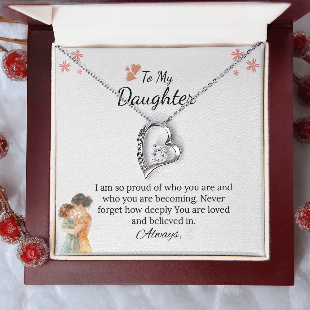To My Daughter Forever Love Necklace in Luxury and Black & White Standard Box