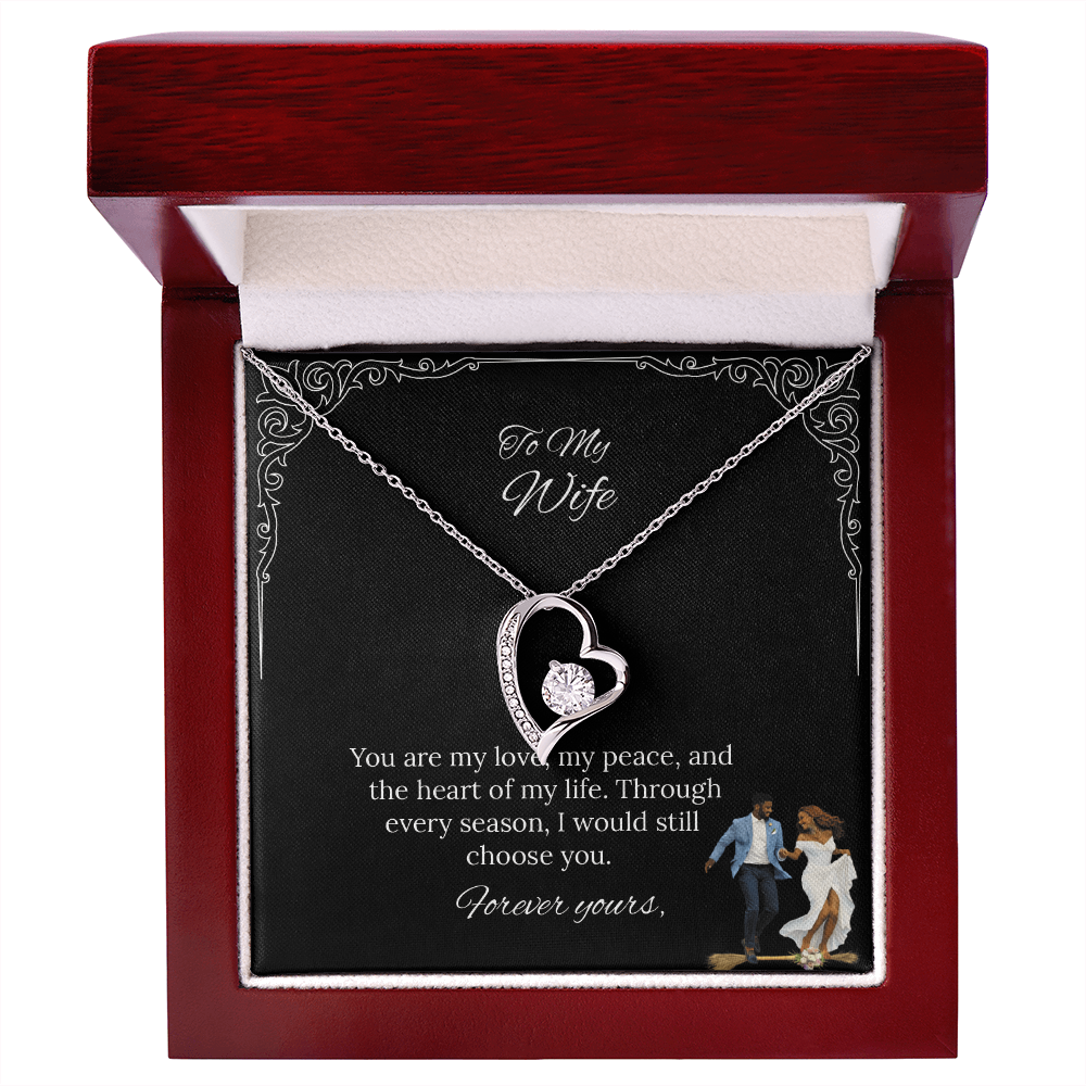 African American - To My Wife Forever Love Necklace in Luxury or Standard Black & White Box