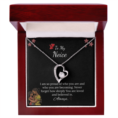 African American - For My Niece Forever Love Necklace in Luxury and Black & White Standard Box
