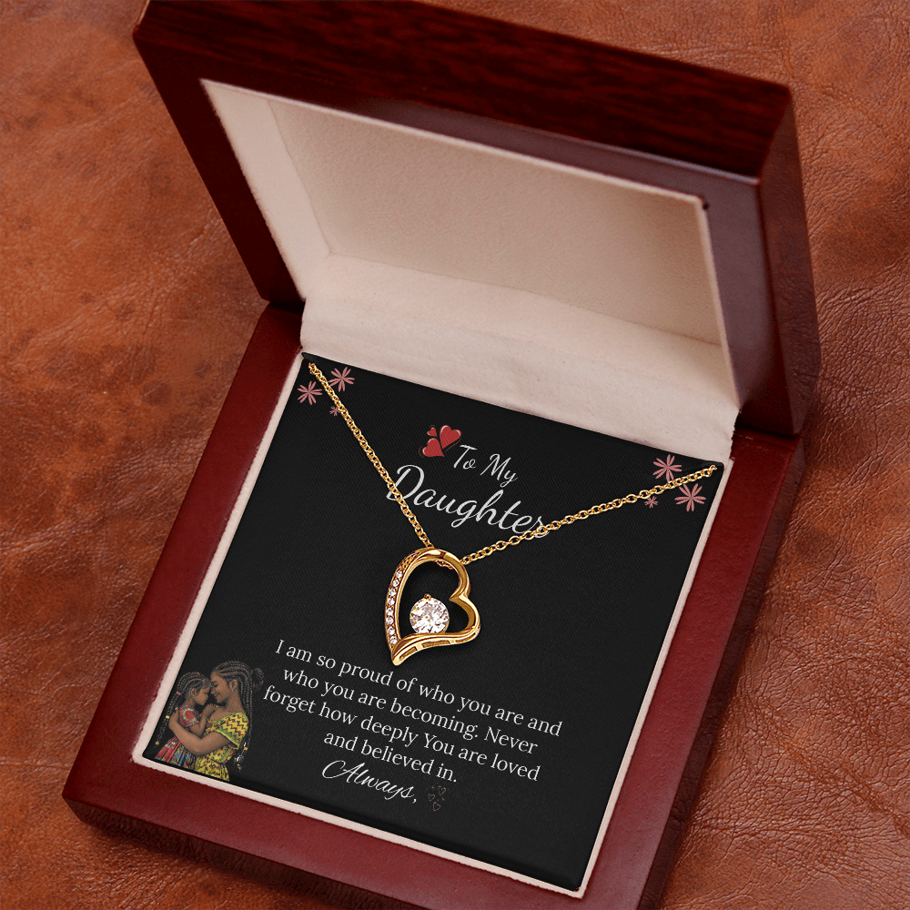 African American - To My Daughter Forever Love Necklace in Luxury and Black & White Standard Box