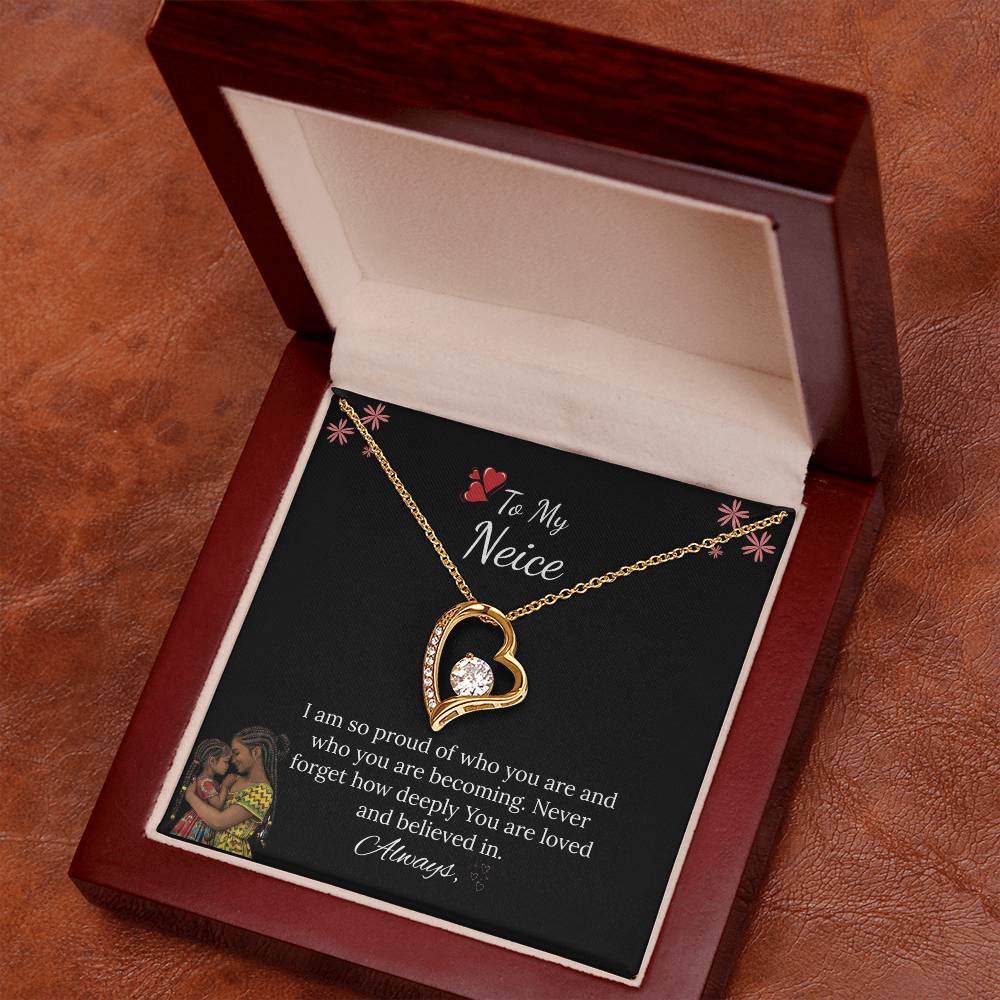 African American - For My Niece Forever Love Necklace in Luxury and Black & White Standard Box