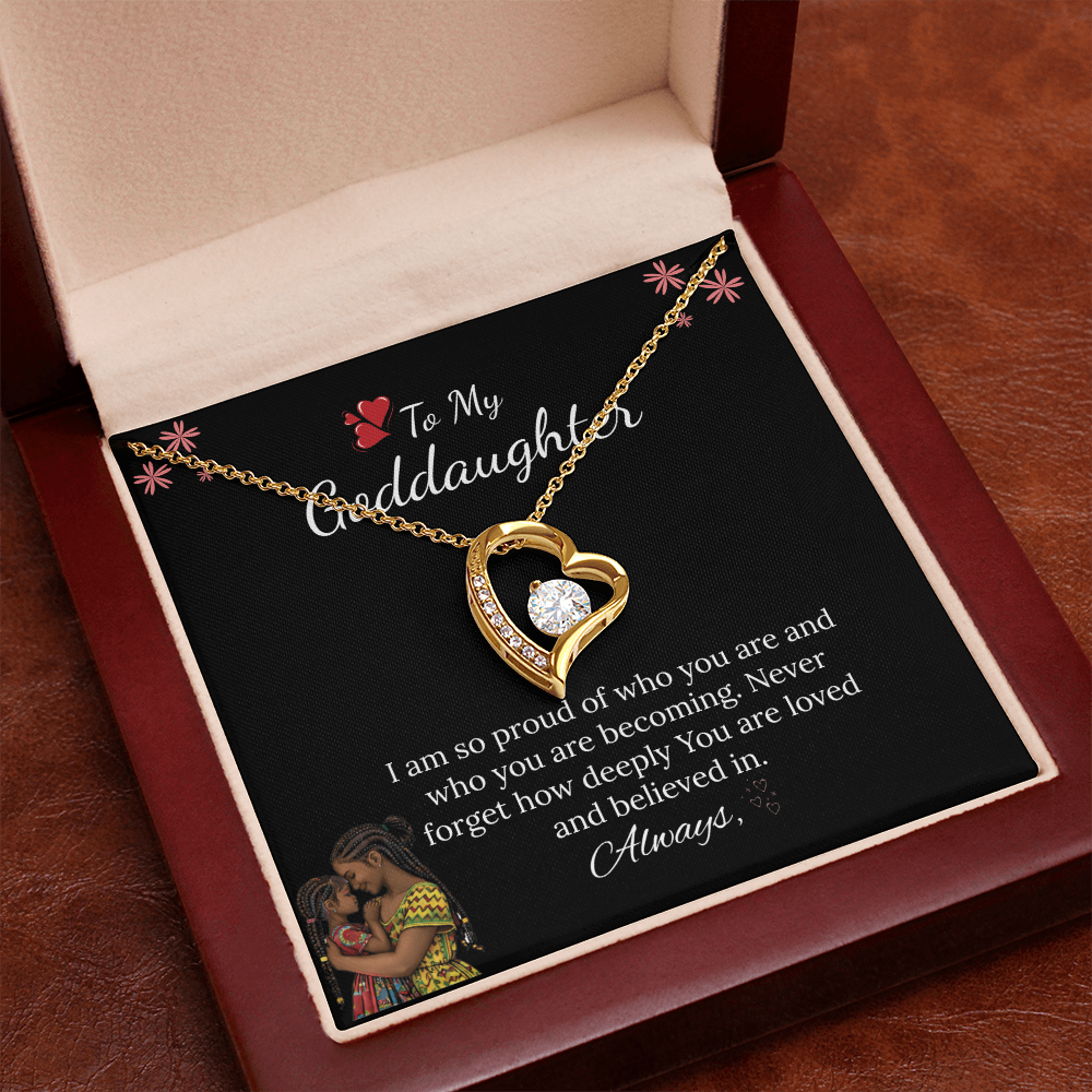 African American - For My Goddaughter Forever Love Necklace in Luxury and Black & White Standard Box