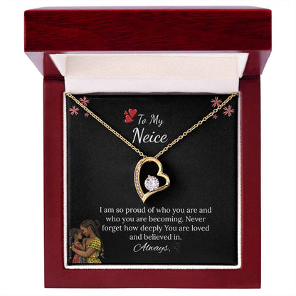 African American - For My Niece Forever Love Necklace in Luxury and Black & White Standard Box