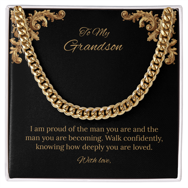 To My Grandson Cuban Link Chain (Stainless Steel and Yellow Gold)