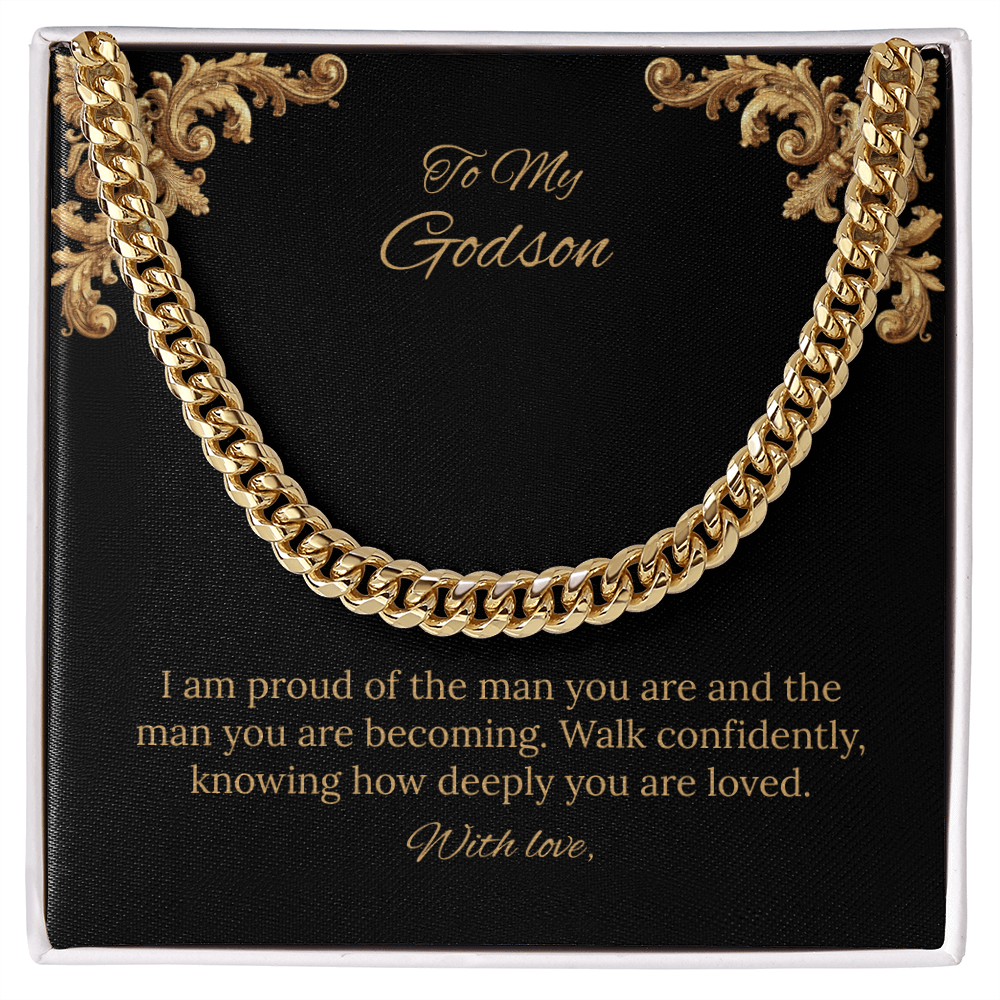 To My Godson Cuban Link Chain (Stainless Steel and Yellow Gold)