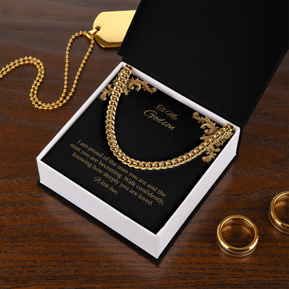 To My Godson Cuban Link Chain (Stainless Steel and Yellow Gold)