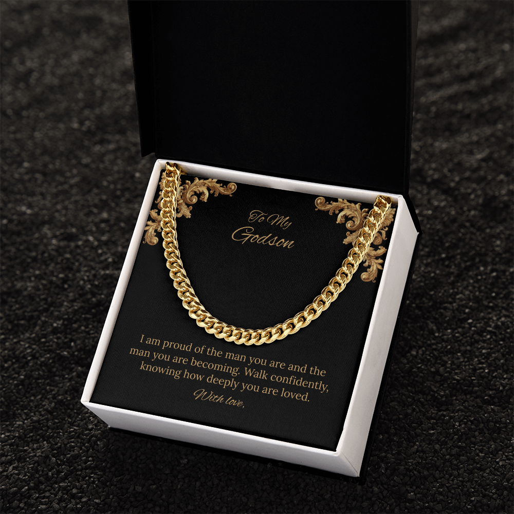 To My Godson Cuban Link Chain (Stainless Steel and Yellow Gold)