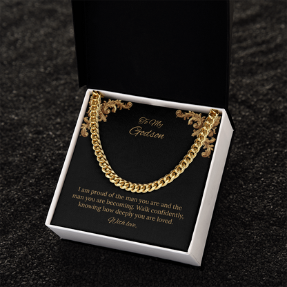 To My Godson Cuban Link Chain (Stainless Steel and Yellow Gold)