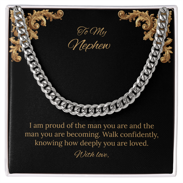 To My Nephew Cuban Link Chain (Stainless Steel and Yellow Gold)