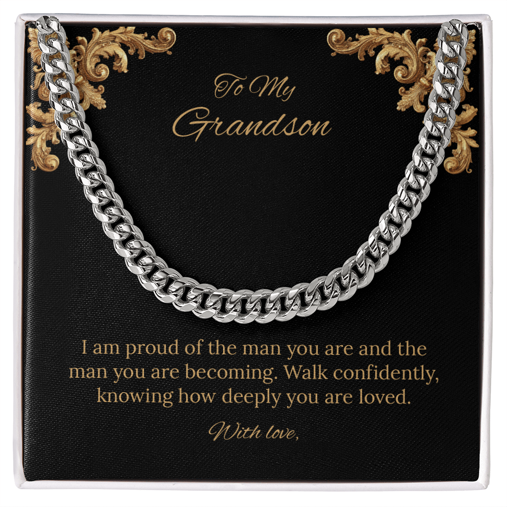 To My Grandson Cuban Link Chain (Stainless Steel and Yellow Gold)