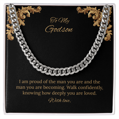 To My Godson Cuban Link Chain (Stainless Steel and Yellow Gold)