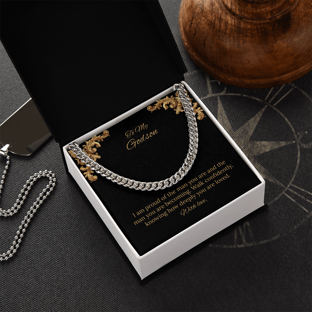To My Godson Cuban Link Chain (Stainless Steel and Yellow Gold)