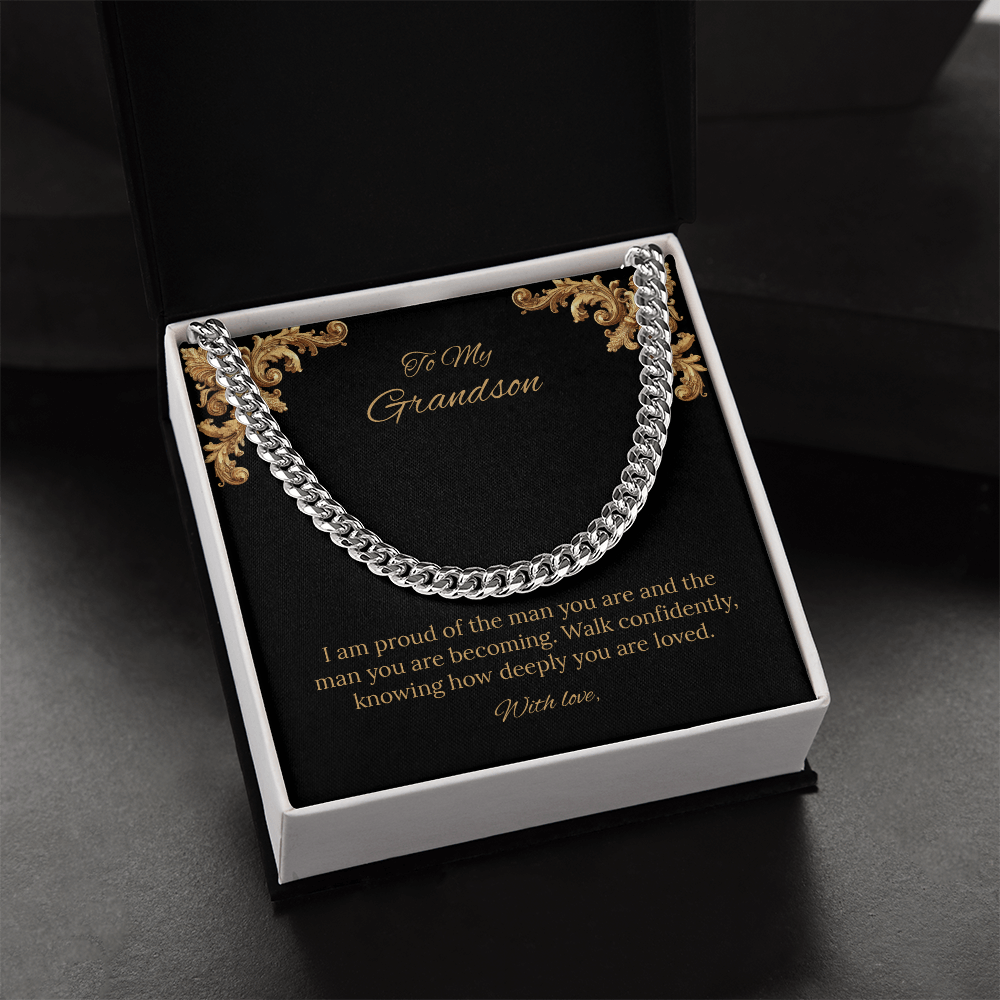To My Grandson Cuban Link Chain (Stainless Steel and Yellow Gold)