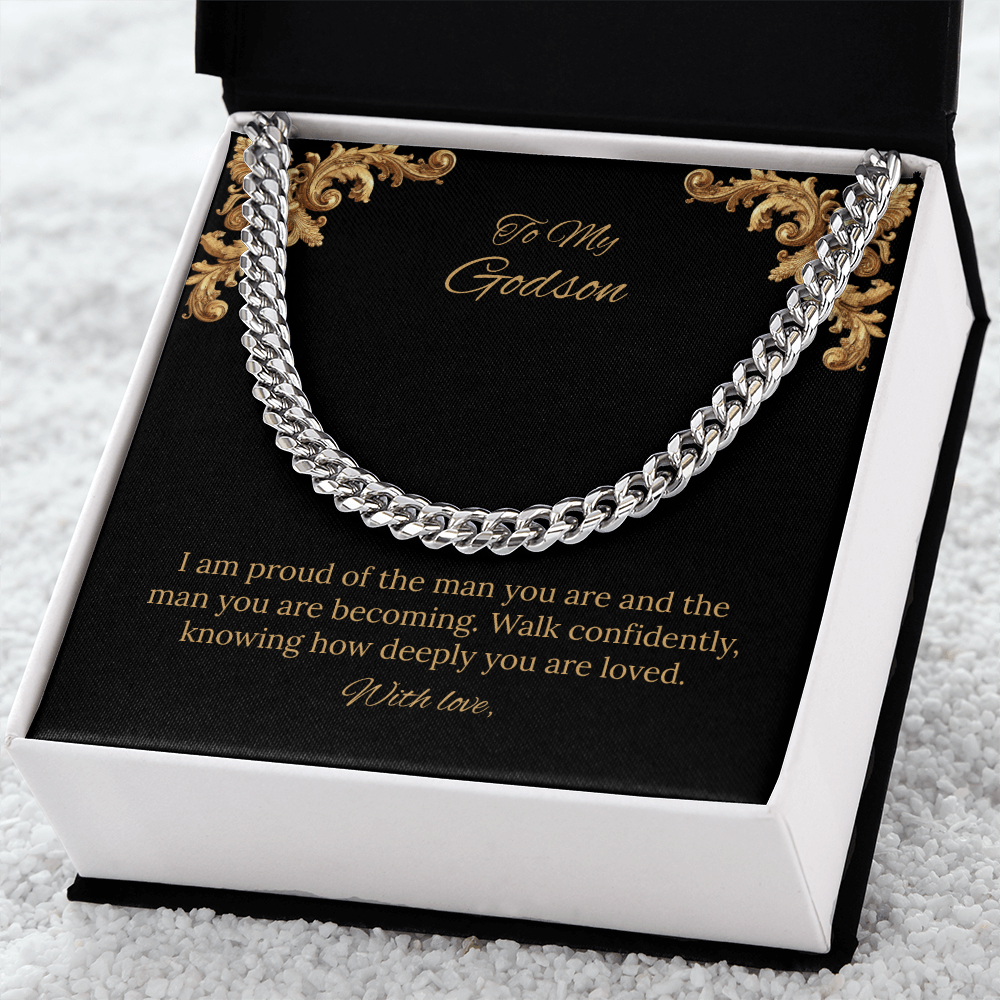 To My Godson Cuban Link Chain (Stainless Steel and Yellow Gold)