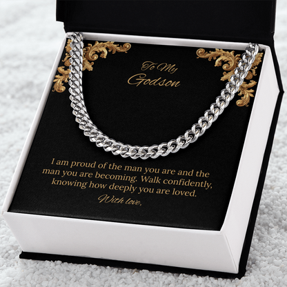 To My Godson Cuban Link Chain (Stainless Steel and Yellow Gold)