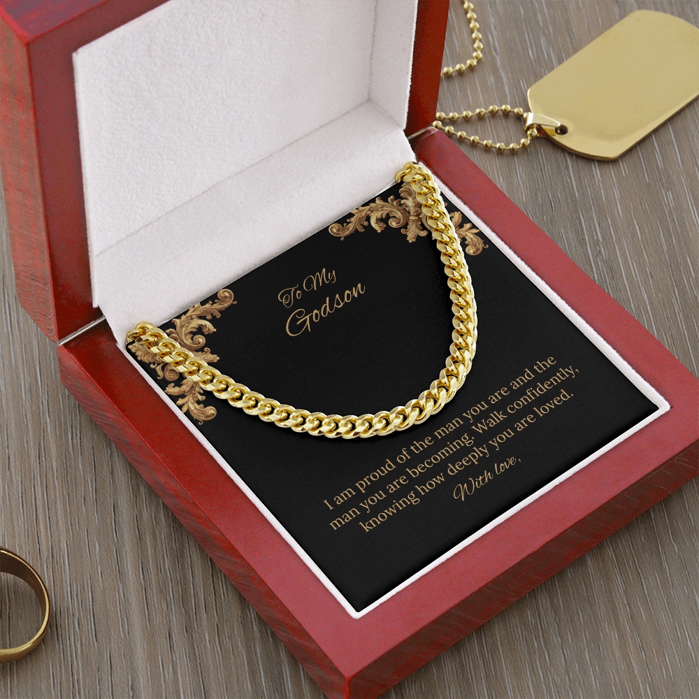 To My Godson Cuban Link Chain (Stainless Steel and Yellow Gold)