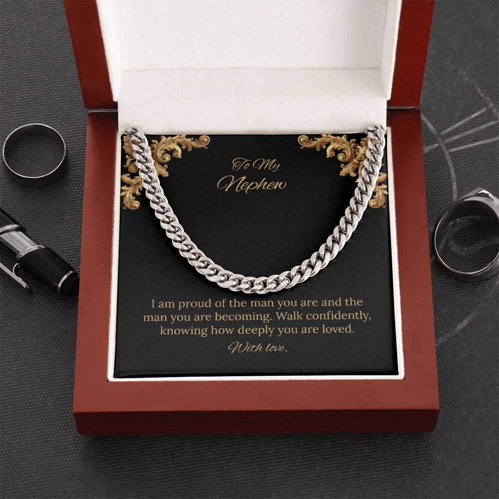 To My Nephew Cuban Link Chain (Stainless Steel and Yellow Gold)