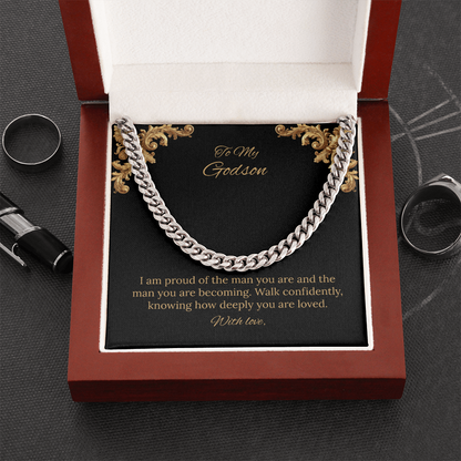 To My Godson Cuban Link Chain (Stainless Steel and Yellow Gold)