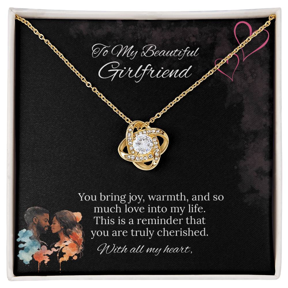 African American - To My Girlfriend Love Knot Necklace in Luxury or Standard Black & White Box