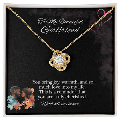 African American - To My Girlfriend Love Knot Necklace in Luxury or Standard Black & White Box
