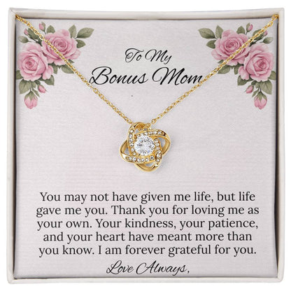 To My Bonus Mom Love Knot Necklace in Luxury or Standard Black & White Box