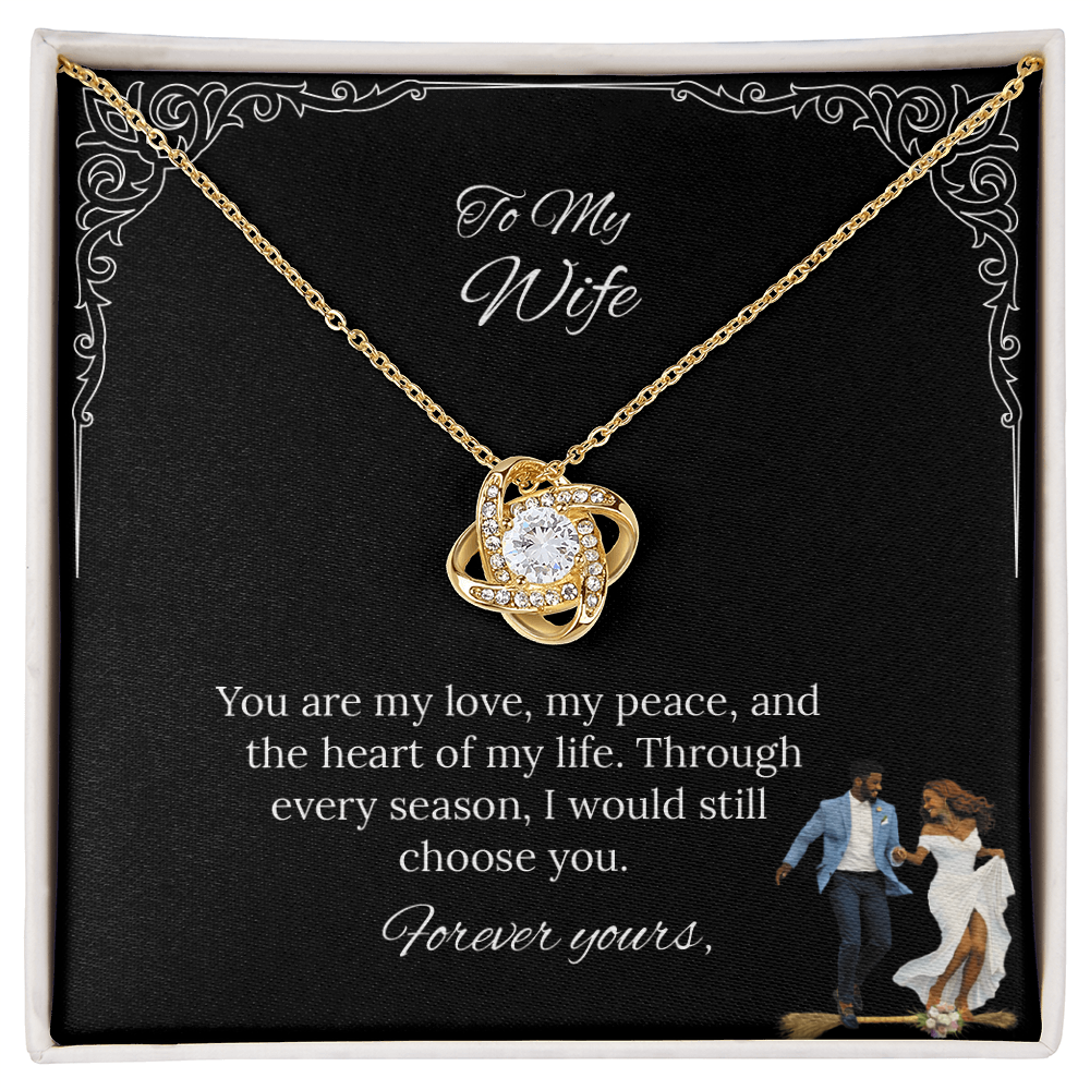 African American To My Wife Love Knot Necklace in Luxury or Standard Black & White Box