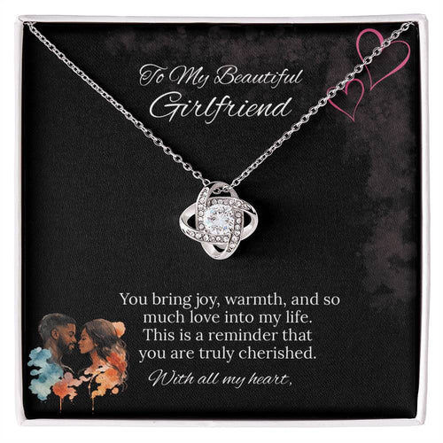 African American - To My Girlfriend Love Knot Necklace in Luxury or Standard Black & White Box