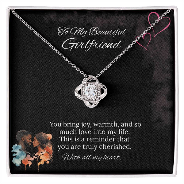 African American - To My Girlfriend Love Knot Necklace in Luxury or Standard Black & White Box