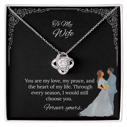 To My Wife Love Knot Necklace in Luxury or Standard Black & White Box