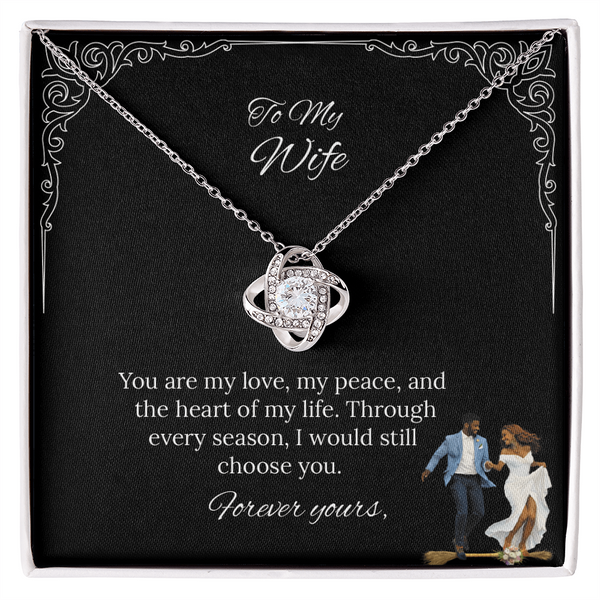African American To My Wife Love Knot Necklace in Luxury or Standard Black & White Box