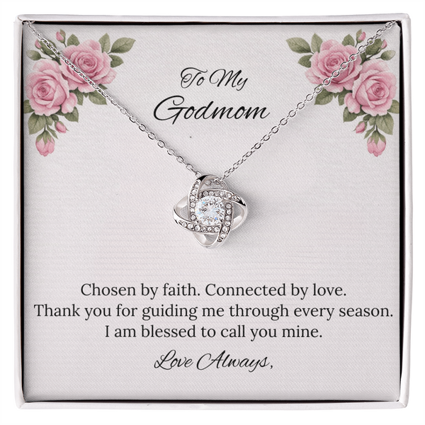 To My Godmom Love Knot Necklace in Luxury or Standard Black & White Box