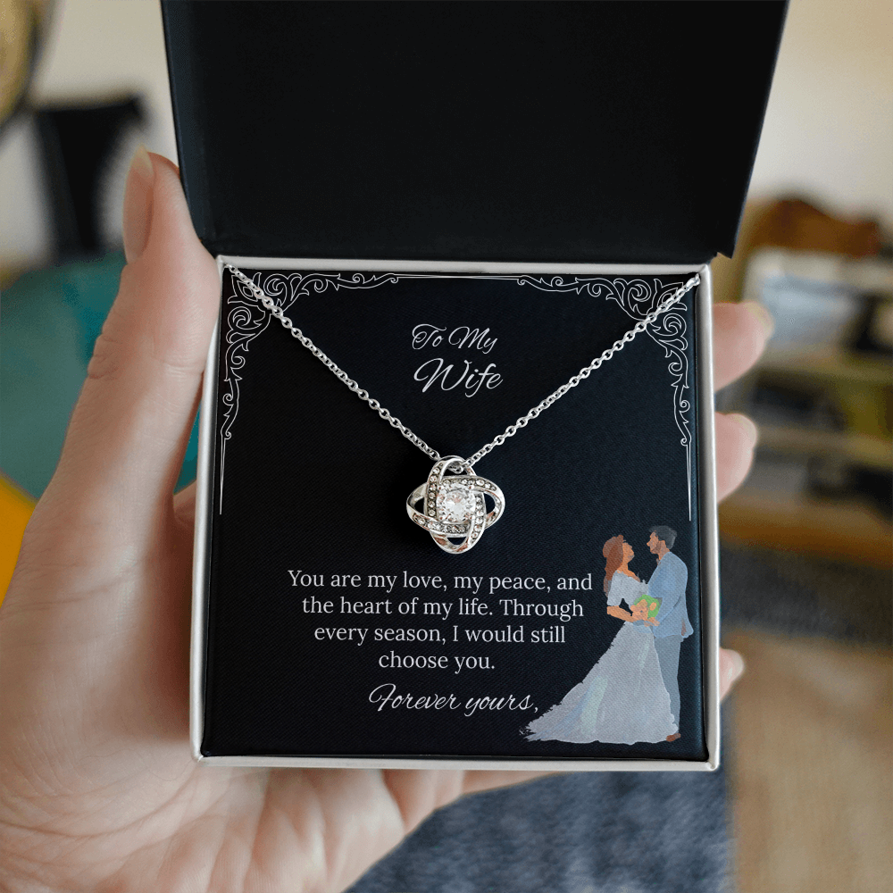 To My Wife Love Knot Necklace in Luxury or Standard Black & White Box