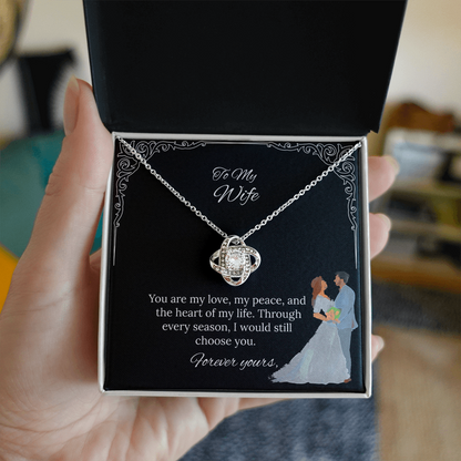 To My Wife Love Knot Necklace in Luxury or Standard Black & White Box