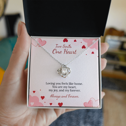 To My Soulmate Love Knot Necklace in Luxury or Standard Black & White Box