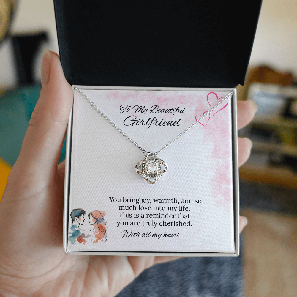 To My Girlfriend Love Knot Necklace in Luxury or Standard Black & White Box