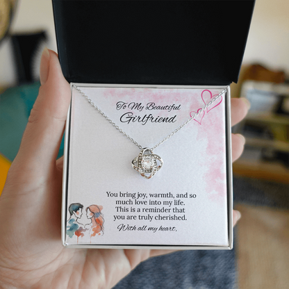 To My Girlfriend Love Knot Necklace in Luxury or Standard Black & White Box