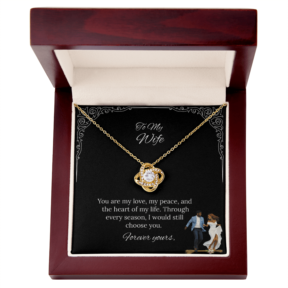 African American To My Wife Love Knot Necklace in Luxury or Standard Black & White Box