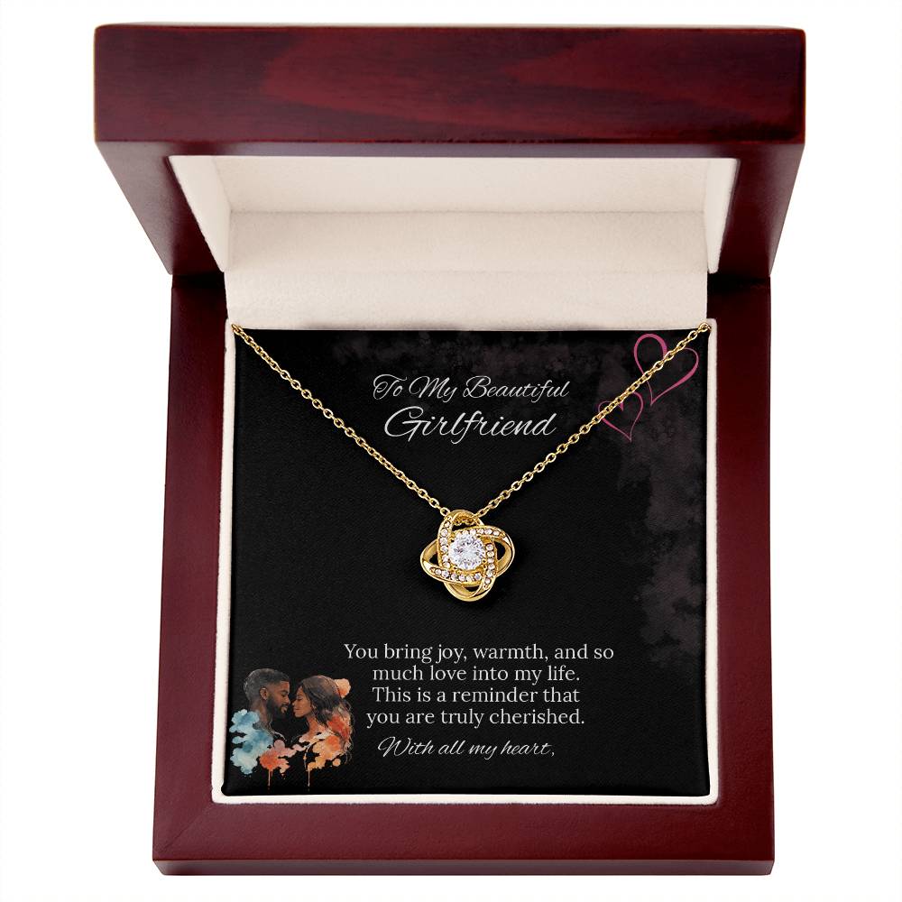 African American - To My Girlfriend Love Knot Necklace in Luxury or Standard Black & White Box