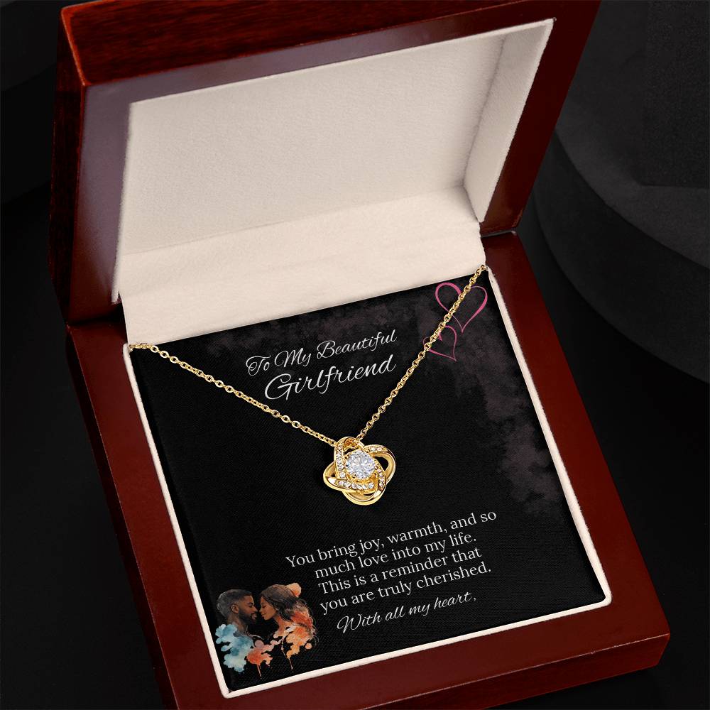African American - To My Girlfriend Love Knot Necklace in Luxury or Standard Black & White Box