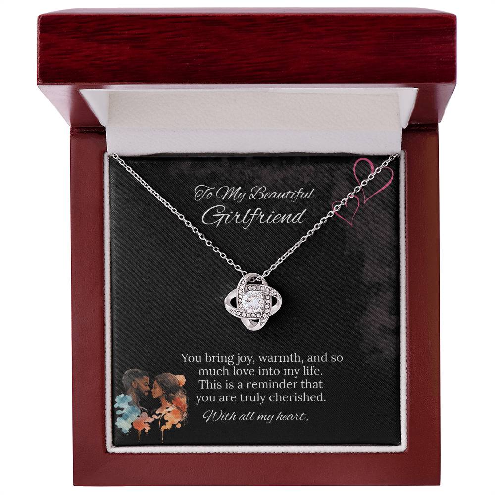 African American - To My Girlfriend Love Knot Necklace in Luxury or Standard Black & White Box
