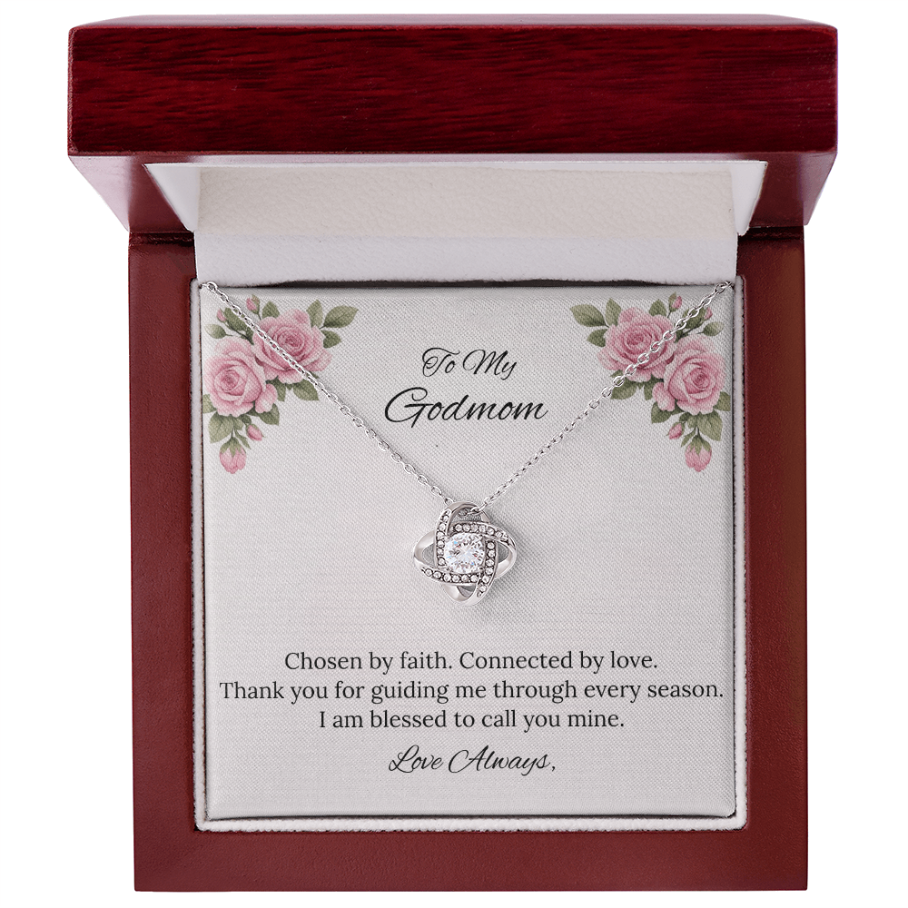 To My Godmom Love Knot Necklace in Luxury or Standard Black & White Box