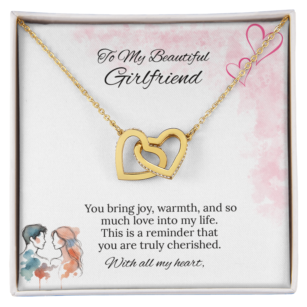To My Girlfriend Interlocking Hearts Necklace in Luxury or Standard Black & White Box